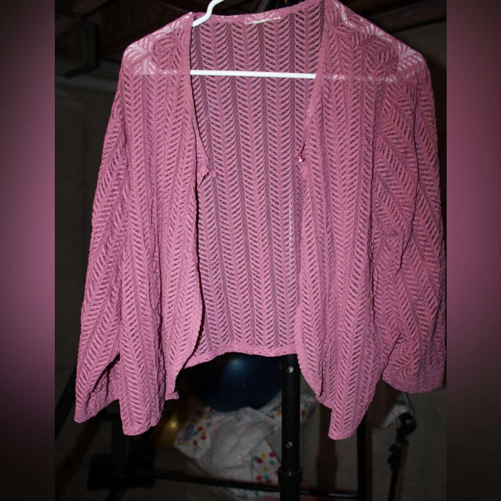 Pink Textured Open Cardigan